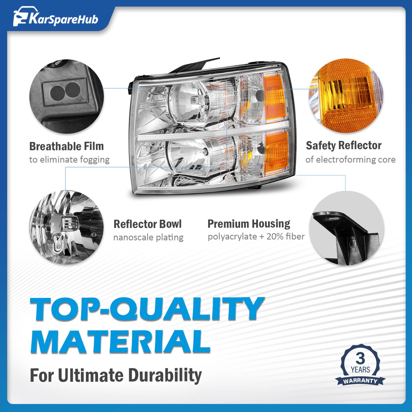 For 2007-2013 Chevy Silverado 1500 for 07-14 Silverado 2500HD 3500 Headlights(Chrome)