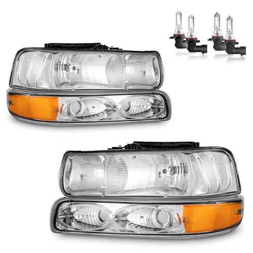 KarSpareHub Headlights Assembly for 99-02 Chevy Silverado 1500 2500; for 01-02 Silverado 1500HD 2500HD 3500HD; for 00-06 Tahoe Suburban 1500 2500;Headlight+Bumper Parking Turn Signal Marker Light 4PCS