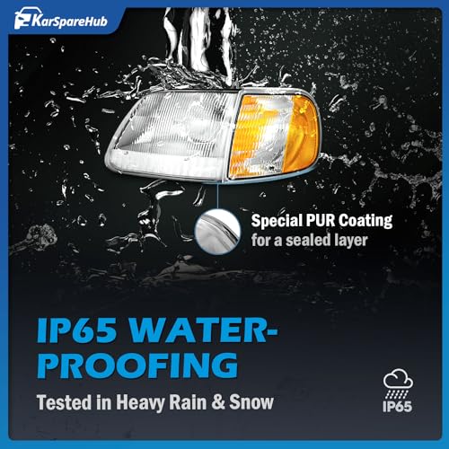 KarSpareHub Headlights Assembly For 1997-2003 F150 / 1997-2002 Ford Expedition / 1998-1999 F250 Selected Models, Replacement Headlamp+Corner Parking Turn Signal Marker Light with 9007 Bulbs