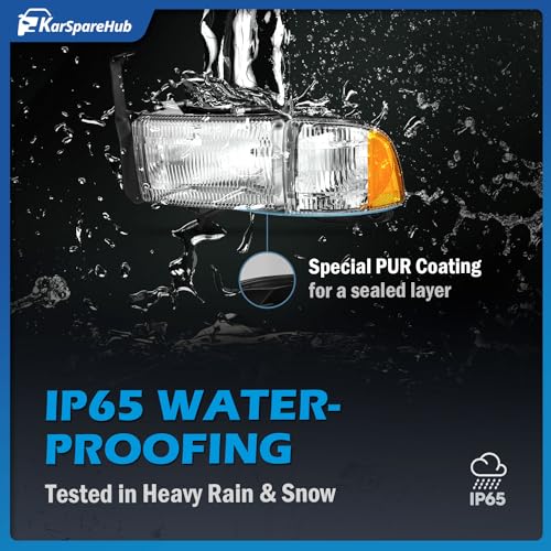 KarSpareHub Headlights Assembly For 1994-2001 Dodge Ram 1500 2500 3500 Pickup, For 94-02 Ram 2500 3500, Headlight+Corner Parking Turn Signal Marker Light for 94 95 96 97 98 99 00 01 02 Ram