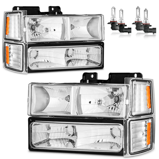 For 1994-1998 Chevy C10 Pickup Truck C/K 1500 2500 3500 Silverado Tahoe Suburban, 92-94 Blazer Headlights(Chrome)