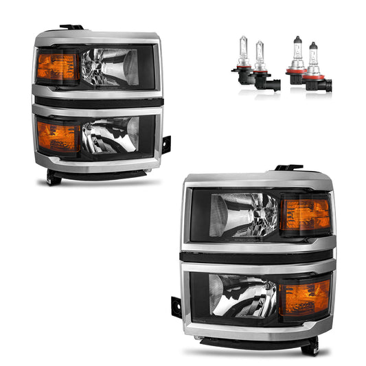 For 2014 2015 Chevy Silverado 1500 Headlights(Black)