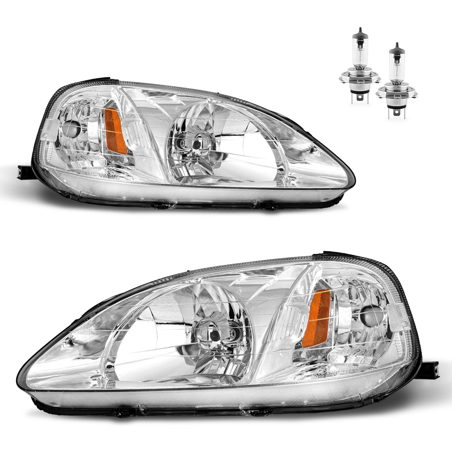 For 1999-2000 Honda Civic 2/3/4 Door Headlights(Chrome)