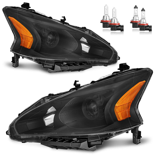 For 2013 2014 2015 Nissan Altima 4-Door Sedan (DOES NOT FIT XENON/HID) Headlights(Black)