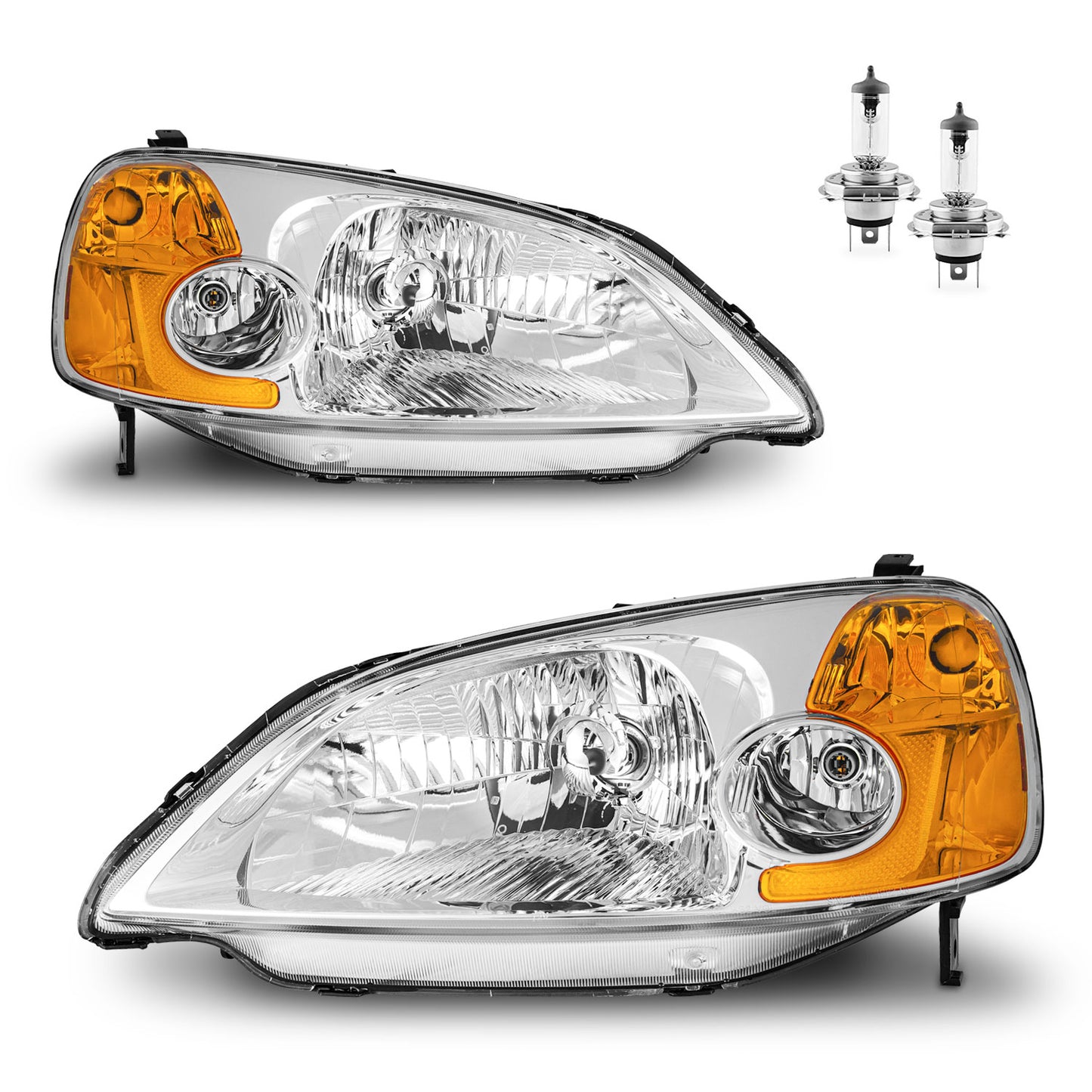 For 2001-2003 Honda Civic 2/4Door Headlights(Chrome)