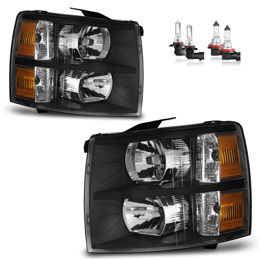 For 2007-2013 Chevy Silverado 1500 for 07-14 Silverado 2500HD 3500 Headlights(Black)