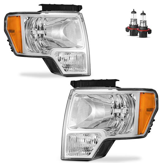 For 2009-2014 Ford F150 Pickup (Does NOT fit factory HID models) Headlights(Chrome)