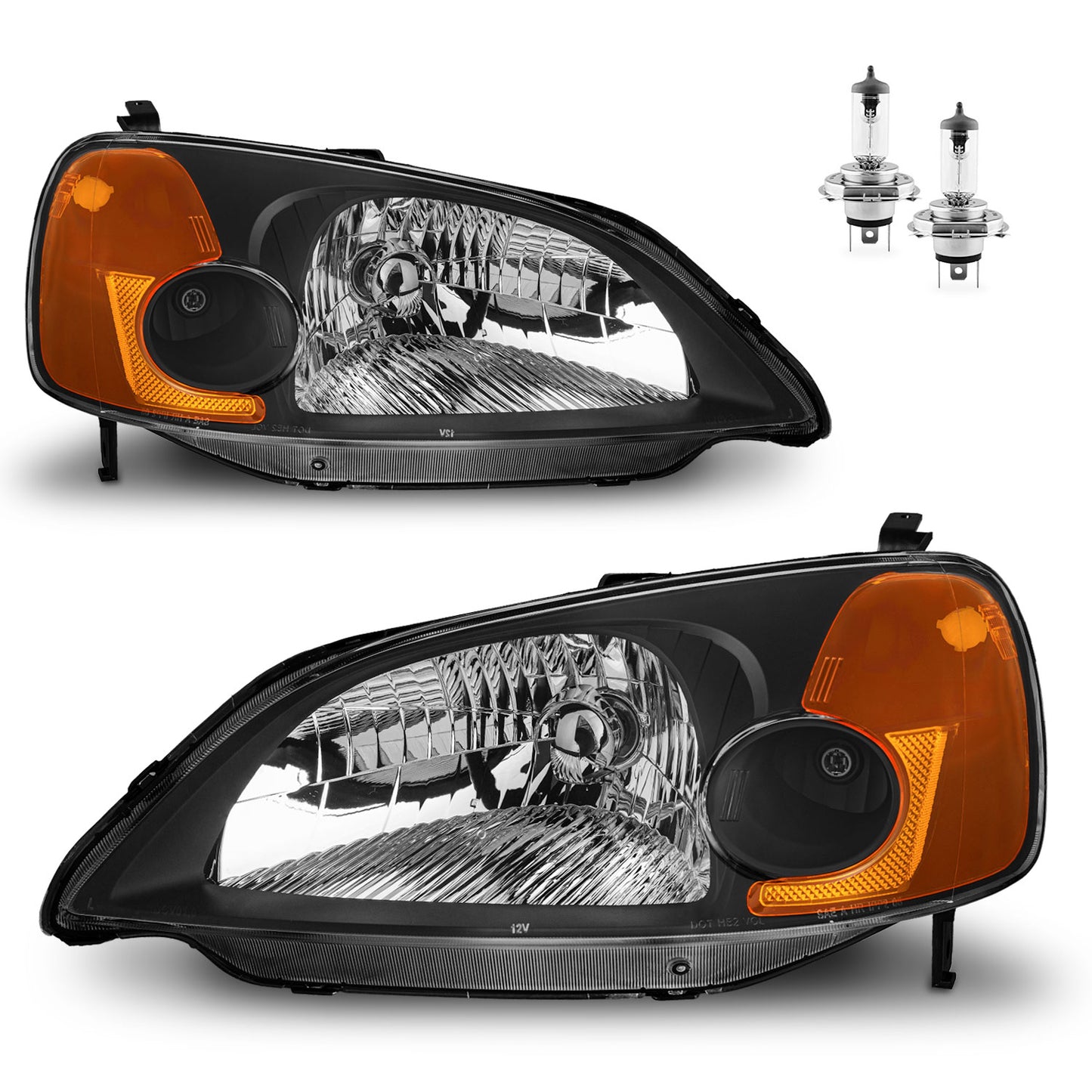 For 2001-2003 Honda Civic 2/4Door Headlights(Black)