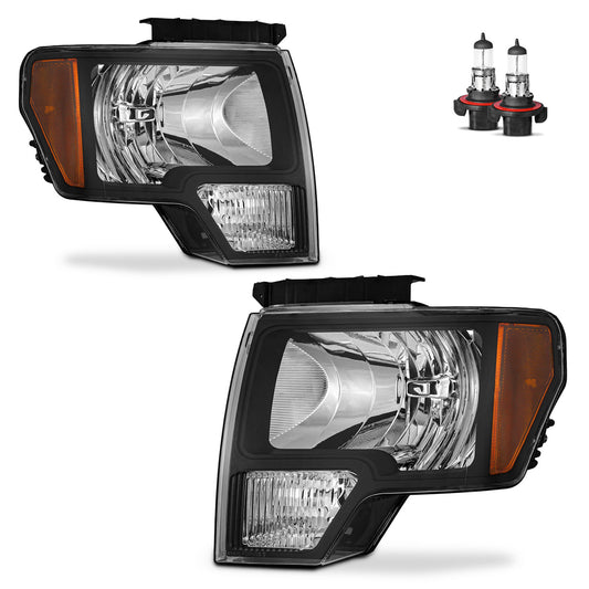 For 2009-2014 Ford F150 Pickup (Does NOT fit factory HID models) Headlights(Black)